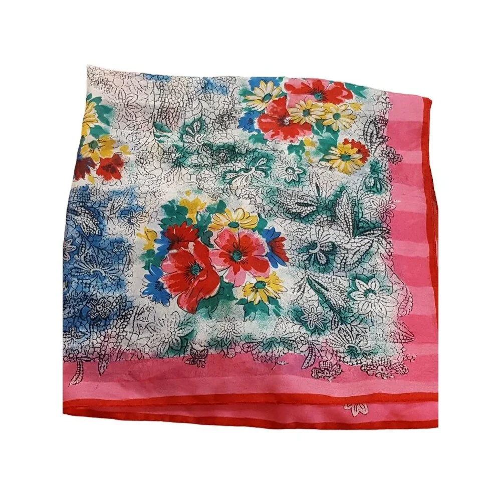 Vintage Womens Silk Scarf‎ Pink Blue Floral 30